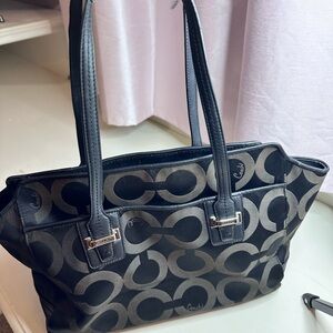 Coach black mono shoulder tote handbag